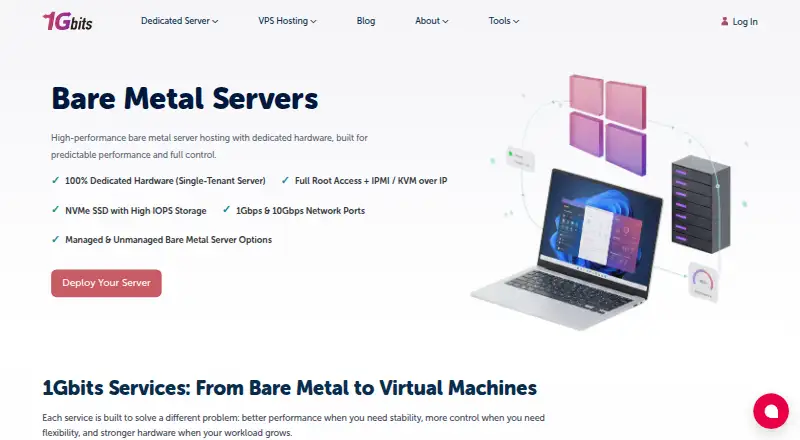 1Gbits Bare Metal Servers screenshot