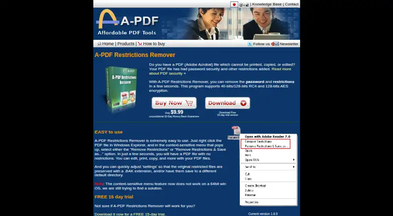 A-PDF Restrictions Remover screenshot