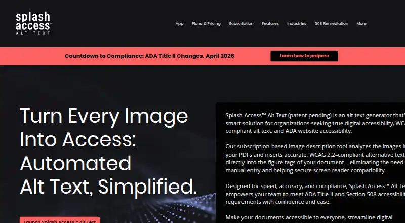 Splash Access Alt Text screenshot