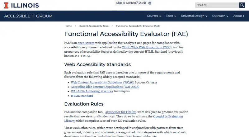 Functional Accessibility Evaluator screenshot