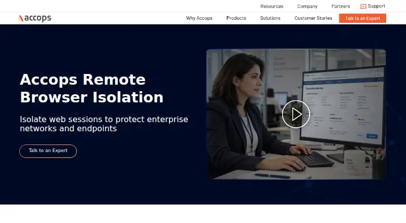 Accops Remote Browser Isolation screenshot