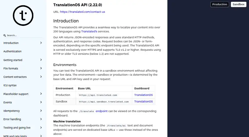 TranslationOS API screenshot