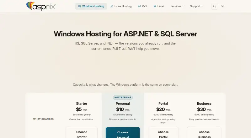ASPnix Windows Hosting screenshot