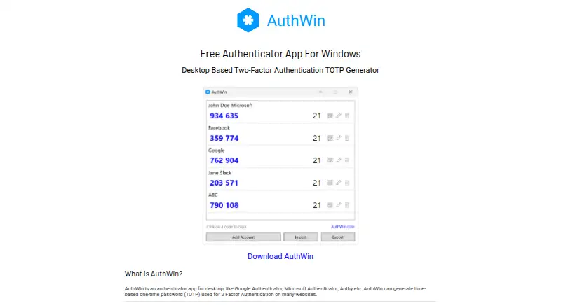 AuthWin screenshot