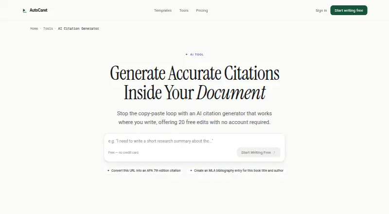 AutoCaret Citation Generator screenshot