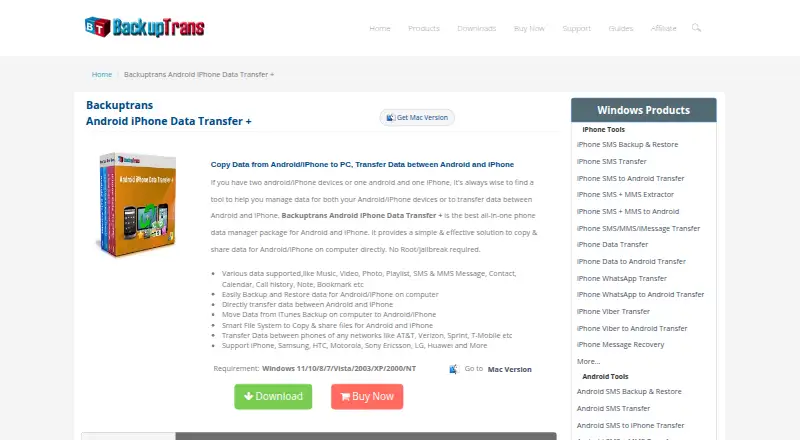 Backuptrans Android iPhone Data Transfer+ screenshot