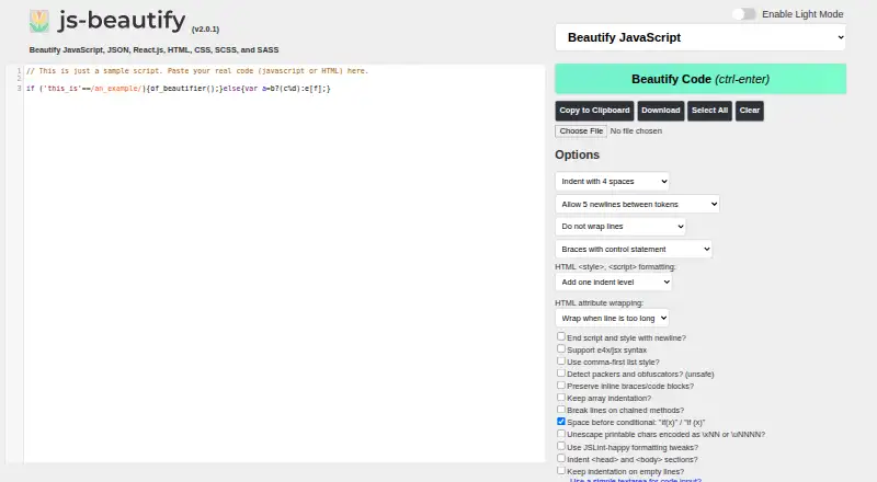 js-beautify screenshot