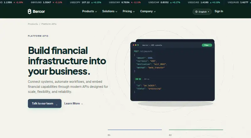 Bercor Platform APIs screenshot