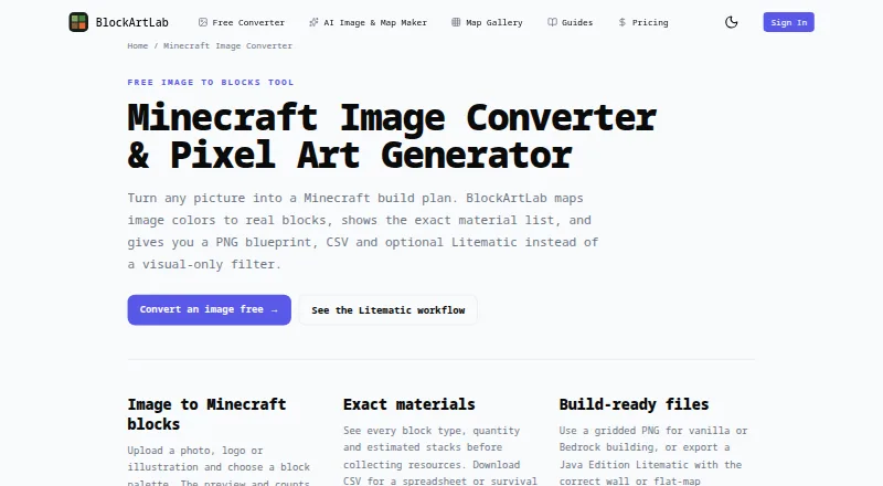 BlockArtLab Minecraft Image Converter screenshot