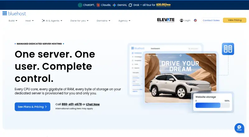 Bluehost Dedicated Hosting screenshot