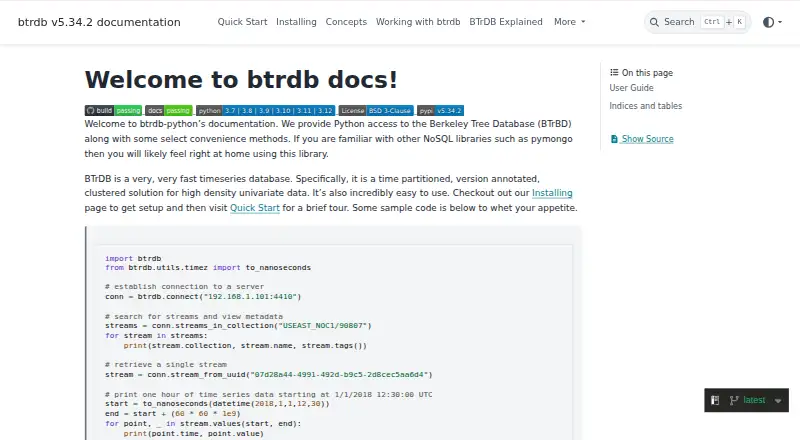 BTrDB screenshot