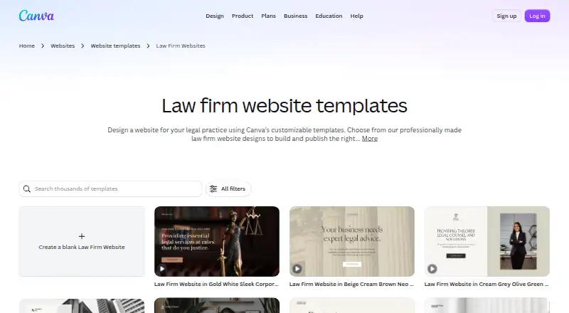 Canva Websites screenshot