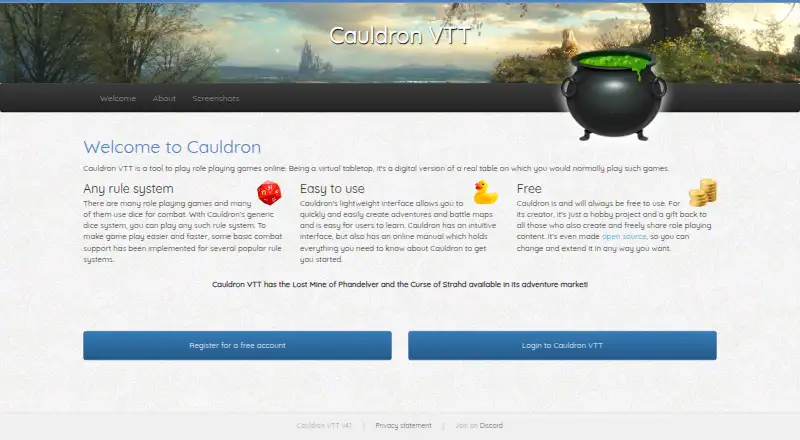 Cauldron VTT screenshot