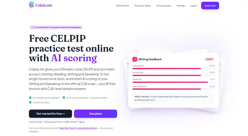 Celpip.me screenshot