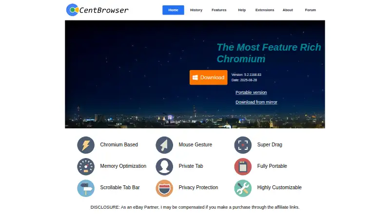 Cent Browser screenshot