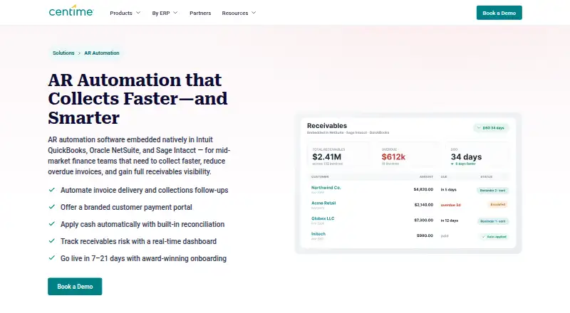 Centime Accounts Receivable screenshot