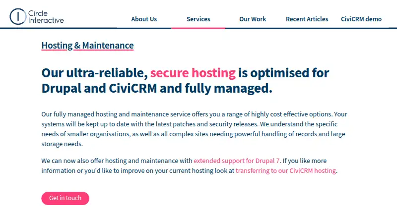 Circle Interactive Drupal Hosting screenshot