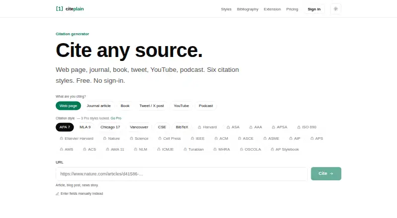 CitePlain screenshot