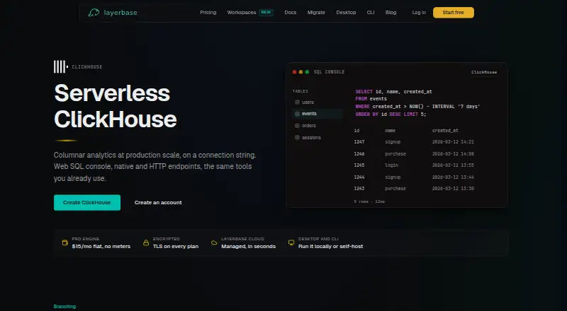 Layerbase Cloud ClickHouse screenshot