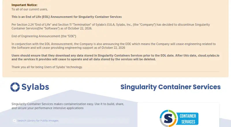 Singularity Container Services screenshot