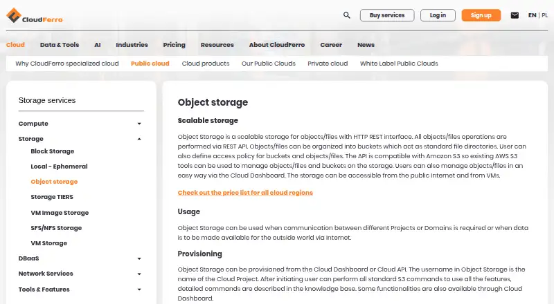 CloudFerro Object Storage screenshot