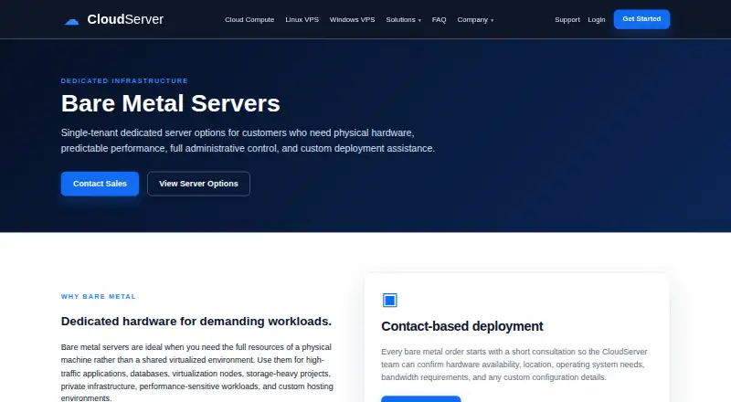 CloudServer Bare Metal Servers screenshot