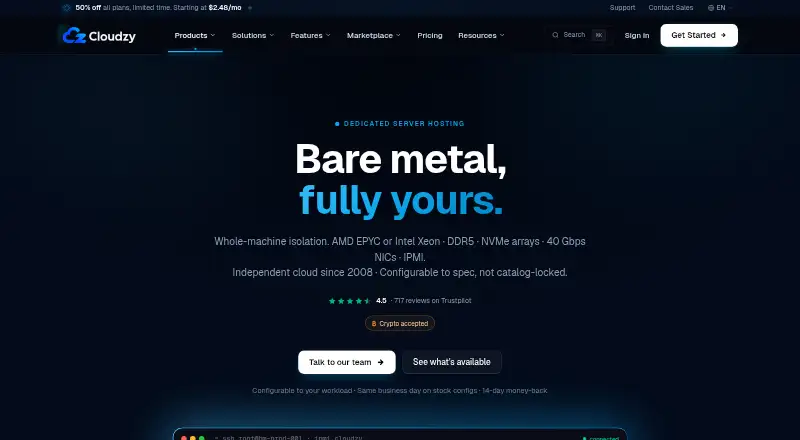 Cloudzy Dedicated Servers screenshot