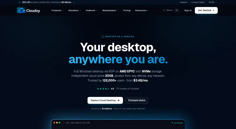 Cloudzy Desktop as a Service screenshot