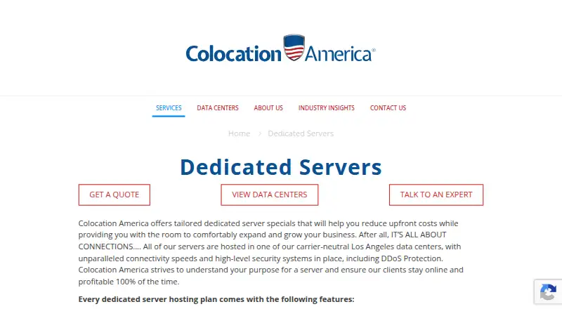 Colocation America Dedicated Servers screenshot