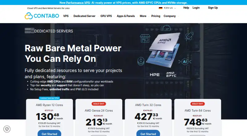 Contabo Dedicated Servers screenshot