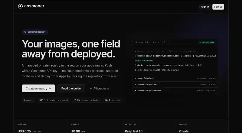Cosmoner Container Registry screenshot