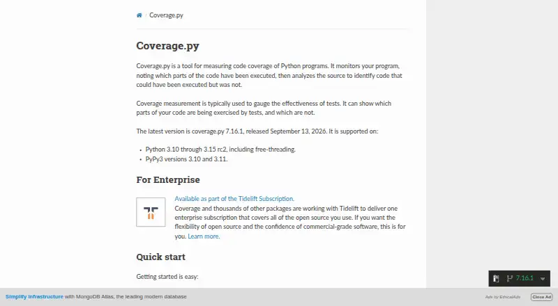 Coverage.py screenshot