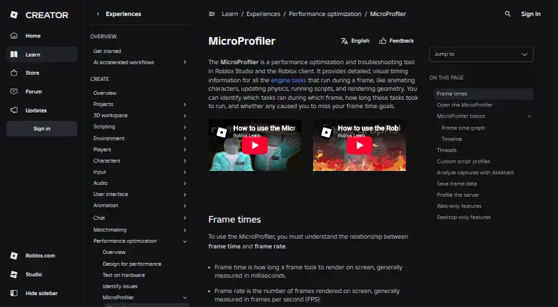 Roblox MicroProfiler screenshot