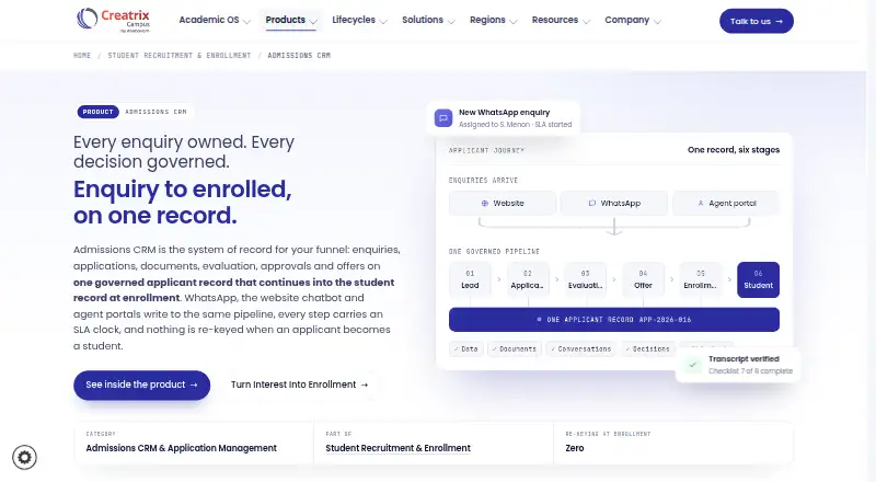 Creatrix Campus Admissions screenshot