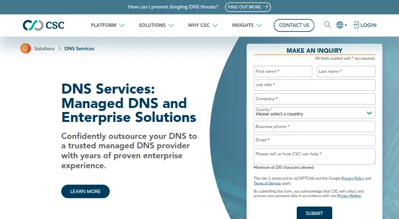 CSC Managed DNS screenshot