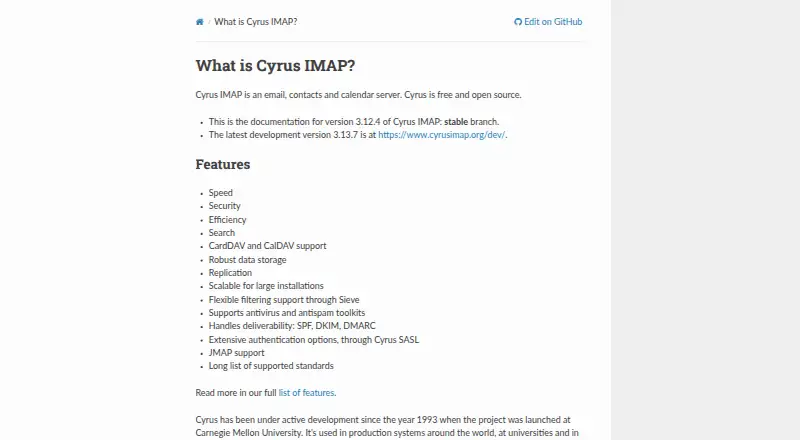Cyrus IMAP screenshot