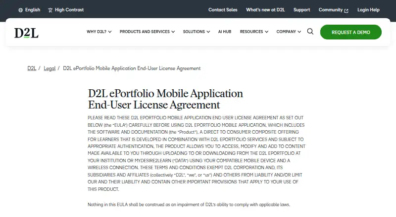 D2L ePortfolio screenshot