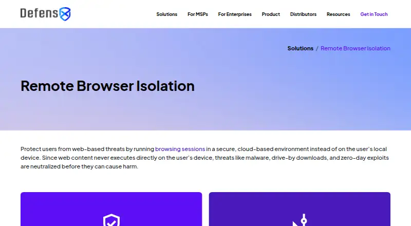 DefensX Remote Browser Isolation screenshot