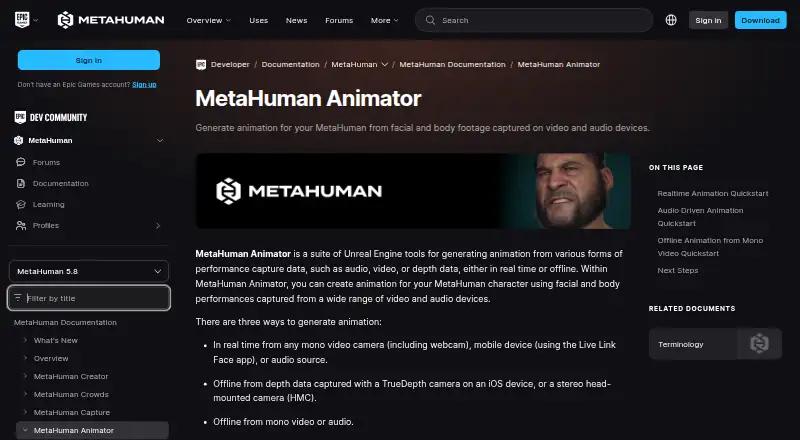 MetaHuman Animator screenshot