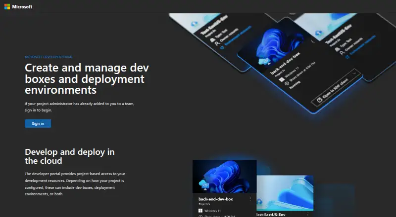 Microsoft Dev Box screenshot