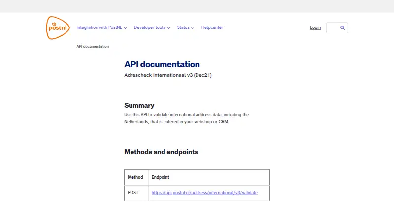 PostNL Address Validation API screenshot