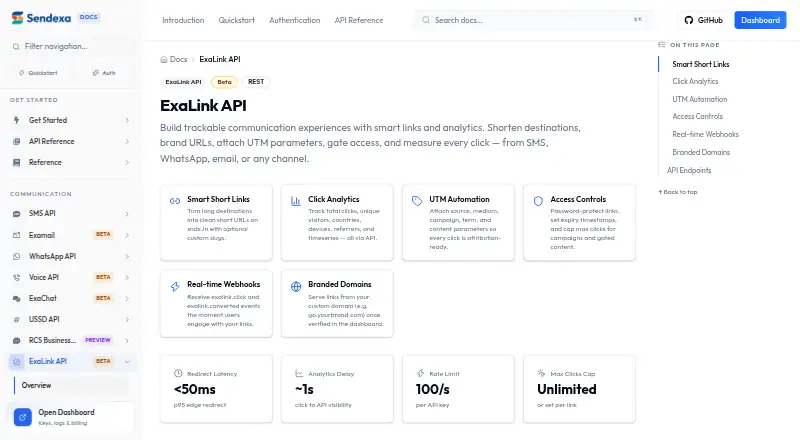 ExaLink API screenshot