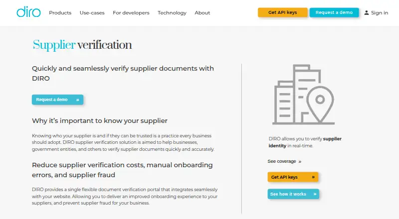 DIRO Supplier Verification screenshot
