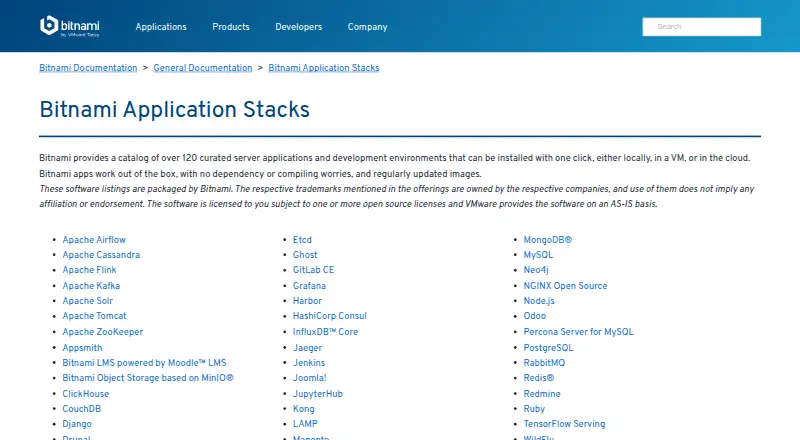 Bitnami Application Stacks screenshot
