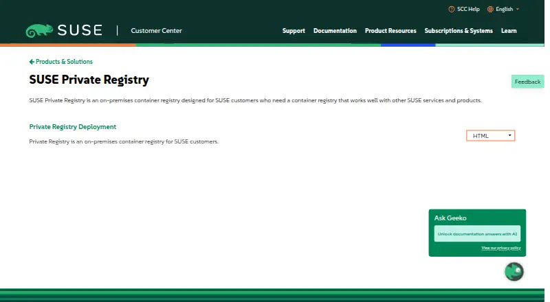 SUSE Private Registry screenshot