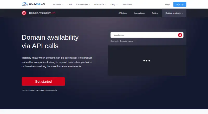 WhoisXML API Domain Availability API screenshot