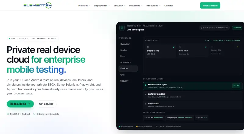 Element34 Real Device Cloud screenshot