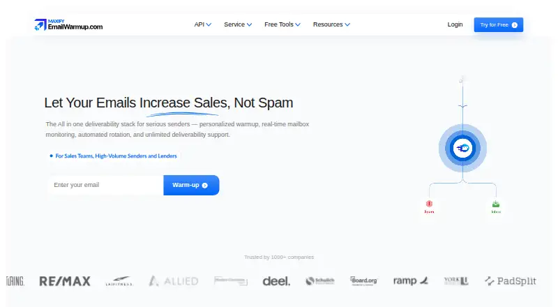 EmailWarmup.com screenshot