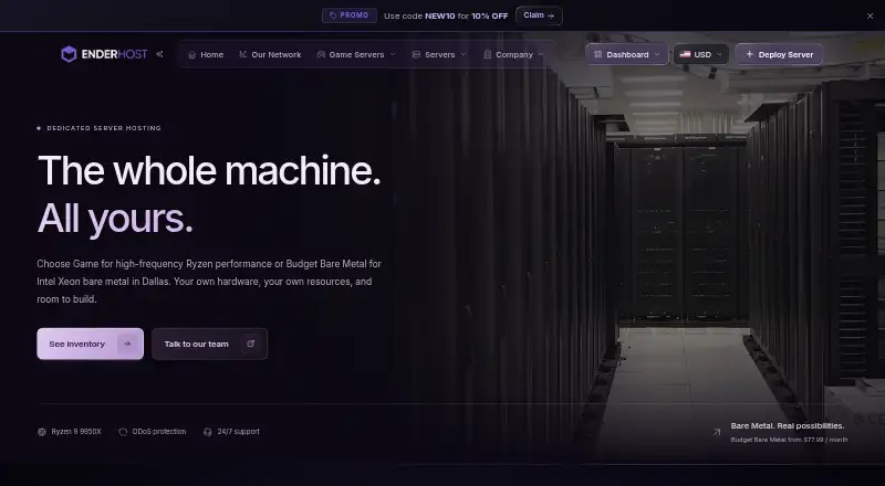 EnderHost Dedicated Servers screenshot
