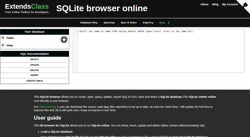 ExtendsClass SQLite Browser screenshot